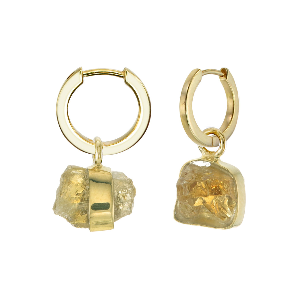 MINI ROUGH GEM HOOP EARRINGS CITRINE GOLD TIGER FRAME