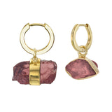 MINI ROUGH GEM - HOOP EARRINGS - GARNET - GOLD