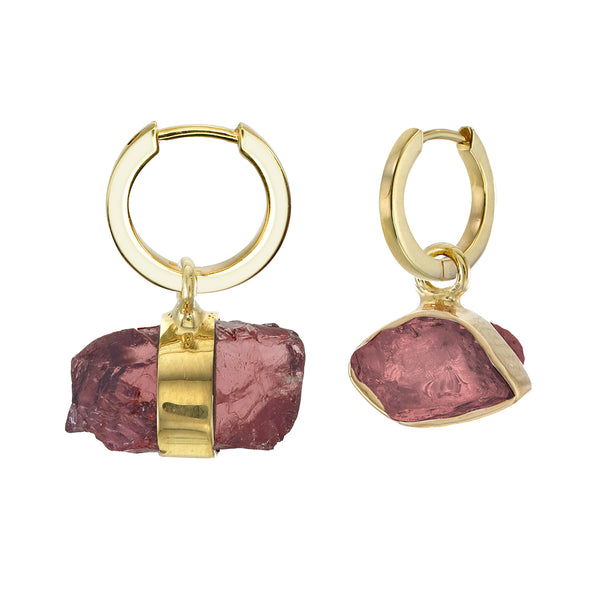 MINI ROUGH GEM - HOOP EARRINGS - GARNET - GOLD