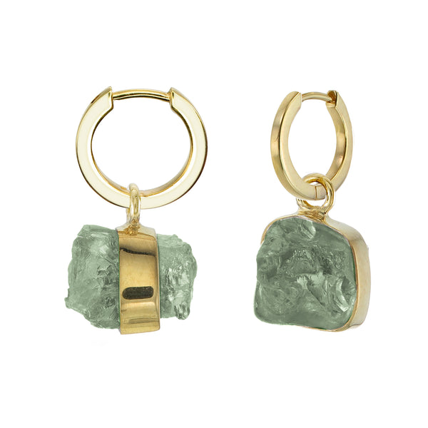 MINI ROUGH GEM - HOOP EARRINGS - PERIDOT - GOLD