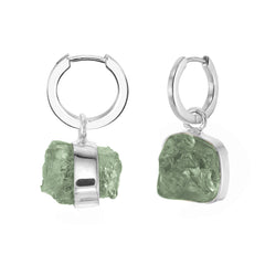 MINI ROUGH GEM - HOOP EARRINGS - PERIDOT - SILVER