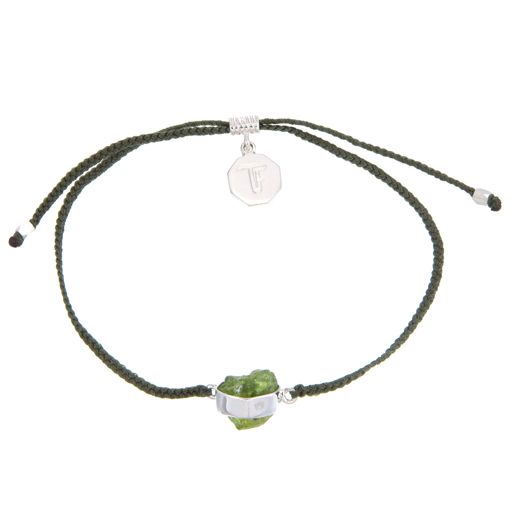 PERIDOT CRYSTAL BRACELET OLIVE GREEN SILVER TIGER FRAME