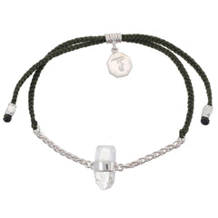 CHAIN & CORD CRYSTAL BRACELET - QUARTZ- BLACK - SILVER