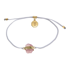 ROSE QUARTZ CRYSTAL BRACELET PASTEL GREY - GOLD