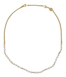 MINI PEARLS - HAND KNOTTED BEAD AND CHAIN NECKLACE - PALE PINK CORD - GOLD