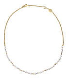 MINI PEARLS - HAND KNOTTED BEAD AND CHAIN NECKLACE - SKY BLUE CORD - GOLD
