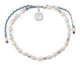 MINI PEARLS - HAND KNOTTED BRACELET - GREEN AND WHITE CORD - SILVER