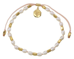 MINI PEARLS - HAND KNOTTED BRACELET - PALE PINK CORD  - GOLD