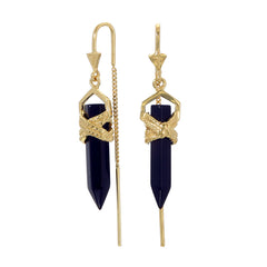 ROPE BEZEL PULL THROUGH EARRINGS BLACK ONYX  - GOLD