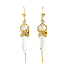 ROPE BEZEL PULL THROUGH EARRINGS QUARTZ - GOLD