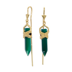 ROPE BEZEL PULL THROUGH EARRINGS GREEN ONYX - GOLD