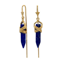 ROPE BEZEL PULL THROUGH EARRINGS LAPIS LAZULI - GOLD