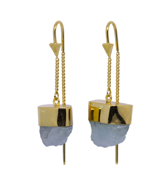 ROUGH AQUAMARINE PULL THROUGH EARRINGS - GOLD PLATE ON STERLING silver by tiger frame jewellery