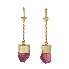 GARNET CRYSTAL PULL THROUGH EARRINGS - GOLD plate on sterling silver by tiger frame jewellery