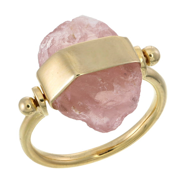 ROUGH GEM - SWIVEL RING - ROSE QUARTZ - GOLD