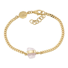 ROUGH GEM CHAIN BRACELET - ROSE QUARTZ - GOLD