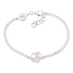 ROUGH GEM CHAIN BRACELET - ROSE QUARTZ - SILVER