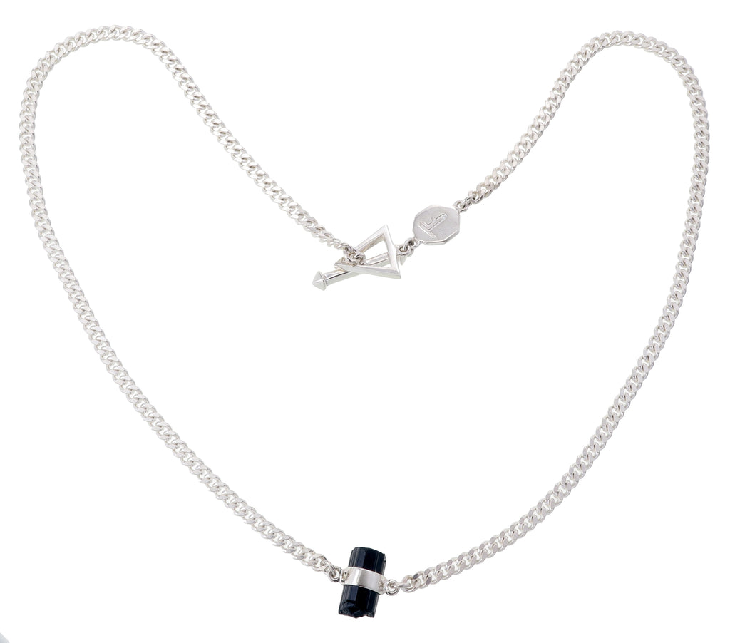 ROUGH GEM NECKLACE BLACK TOURMALINE SILVER TIGER FRAME