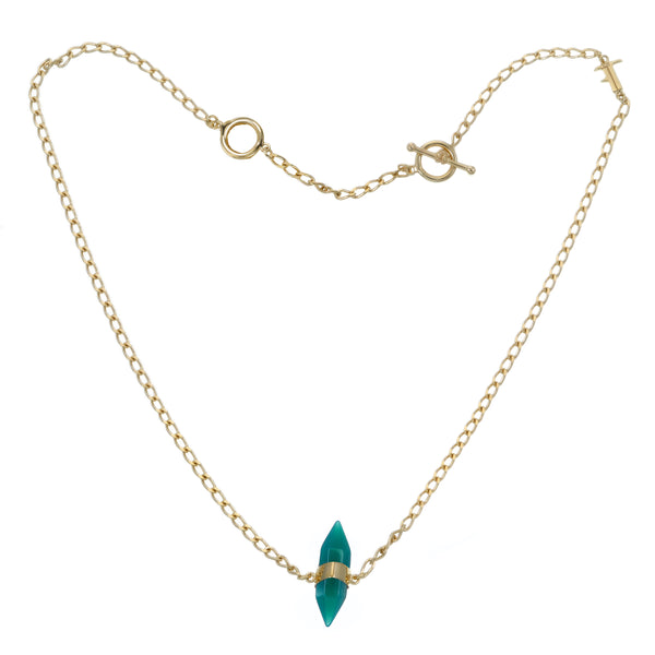 GREEN ONYX SHORT NECKLACE  - GOLD