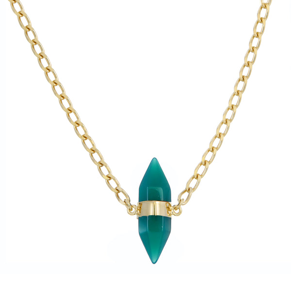 GREEN ONYX SHORT NECKLACE  - GOLD