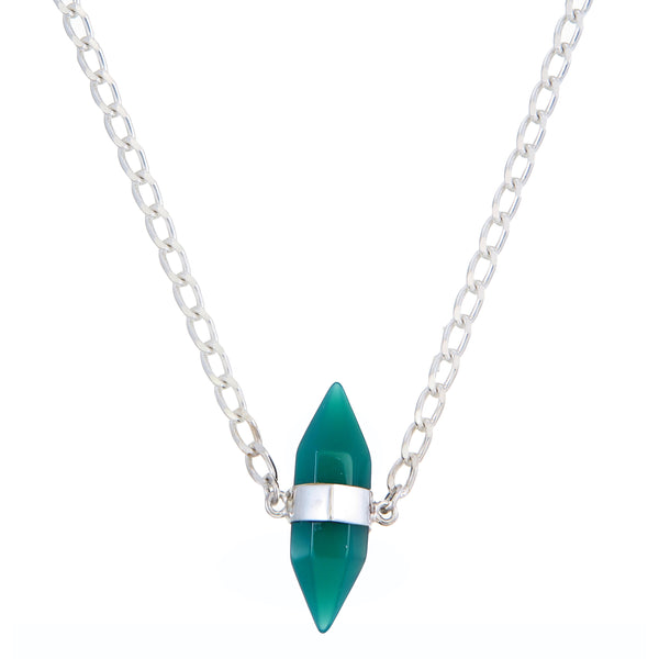 GREEN ONYX SHORT NECKLACE - SILVER