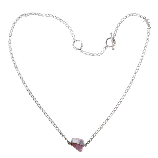 ROSE QUARTZ SHORT NECKLACE - SILVER