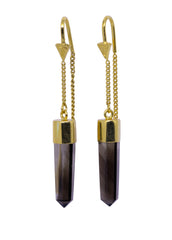 SMOKEY QUARTZ POINT PULL THROUGH EARRINGS - GOLD plate on sterling silver by tiger frame jewellery