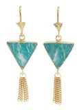 SPLENDOUR TASSEL PULL THROUGH EARRINGS - AMAZONITE - GOLD plate on sterling silver by tiger frame jewellery
