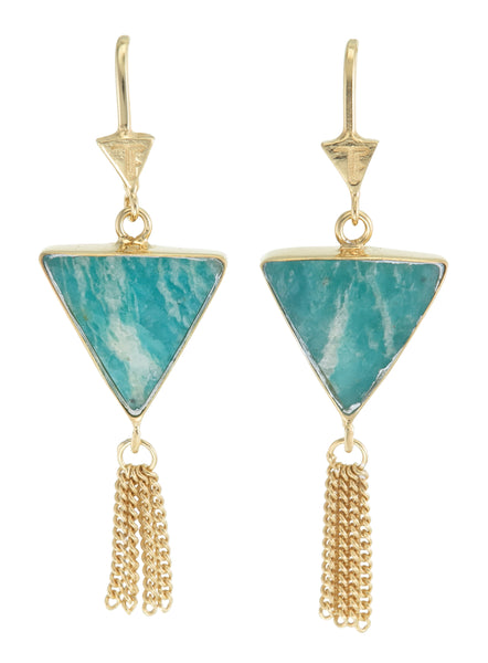 SPLENDOUR TASSEL PULL THROUGH EARRINGS - AMAZONITE - GOLD plate on sterling silver by tiger frame jewellery