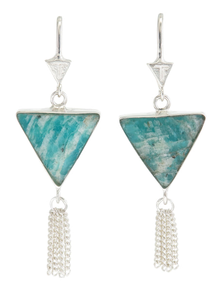 SPLENDOUR TASSEL PULL THROUGH EARRINGS - AMAZONITE - sterling silver by tiger frame jewellery