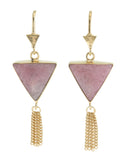 SPLENDOUR TASSEL PULL THROUGH EARRINGS - RHODONITE - GOLD plated sterling silver by tiger frame jewellery