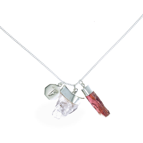 SUPERPOWER CHARM NECKLACE - MORGANITE & GARNET - sterling silver by tiger frame jewellery