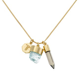 SUPERPOWER CHARM NECKLACE - AQUAMARINE WITH SMOKY QUARTZ - GOLD