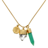 SUPERPOWER CHARM NECKLACE - CHRYSOPRASE WITH DIAMOND QUARTZ - GOLD