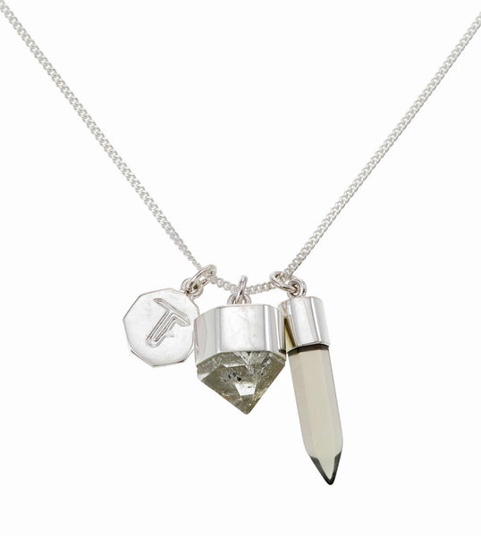 SUPERPOWER CHARM NECKLACE - SMOKY WITH  DIAMOND QUARTZ - SILVER