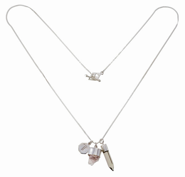 SUPERPOWER CHARM NECKLACE - ROSE WITH SMOKY QUARTZ - SILVER