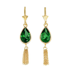 TEARDROP TASSEL PULL THROUGH GREEN ONYX - GOLD