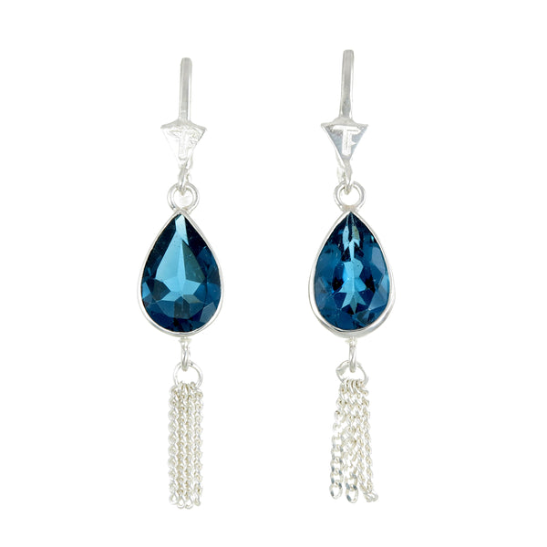 TEARDROP TASSEL- LONDON BLUE TOPAZ - SILVER