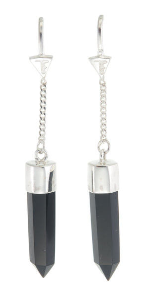 BLACK ONYX PULL THROUGH EARRINGS - sterling silver by tiger frame jewellery