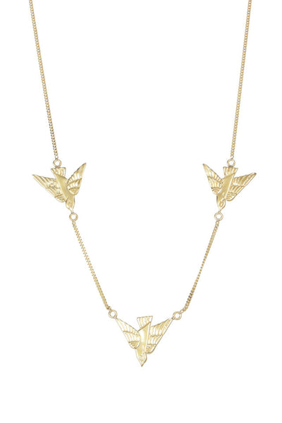 flying birds gold plated sterling silver necklace by tiger frame jewellery
