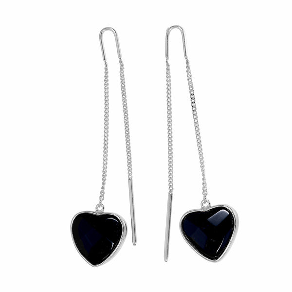 BLACK ONYX HEART PULL THROUGH EARRINGS - Sterling silver by tiger frame jewellery