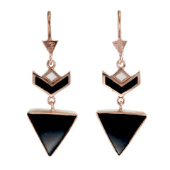 VON CHEVRON PULL THROUGH EARRINGS - BLACK ONYX - GOLD plate on sterling silver by tiger frame jewellery