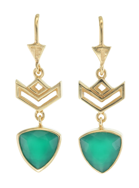VON CHEVRON PULL THROUGH EARRINGS - GREEN ONYX - GOLD plate on sterling silver by tiger frame jewellery