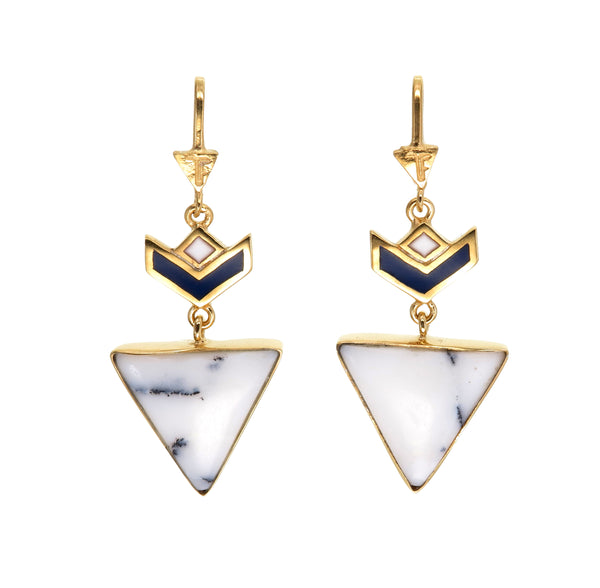 VON CHEVRON PULL THROUGH EARRINGS - HOWLITE - GOLd plate on sterling silver by tiger frame jewellery