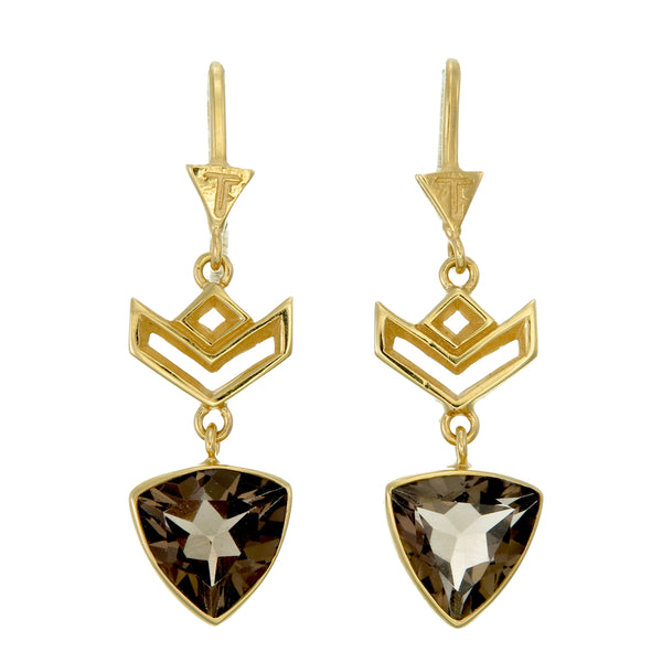 VON CHEVRON PULL THROUGH EARRINGS - SMOKEY TOPAZ - GOLD plate on sterling silver by tiger frame jewellery