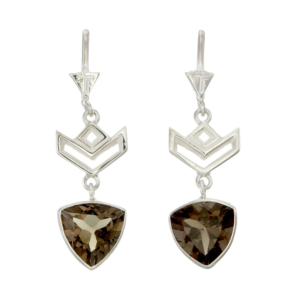 VON CHEVRON PULL THROUGH EARRINGS - SMOKEY TOPAZ - Sterling silver by tiger frame jewellery
